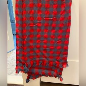 Red and grey plaid wool scarf